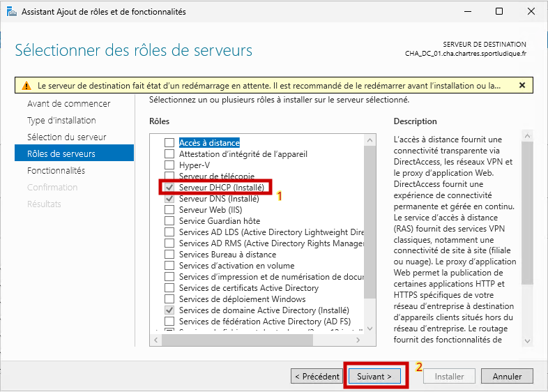 Ajouter fonctionnalités dhcp